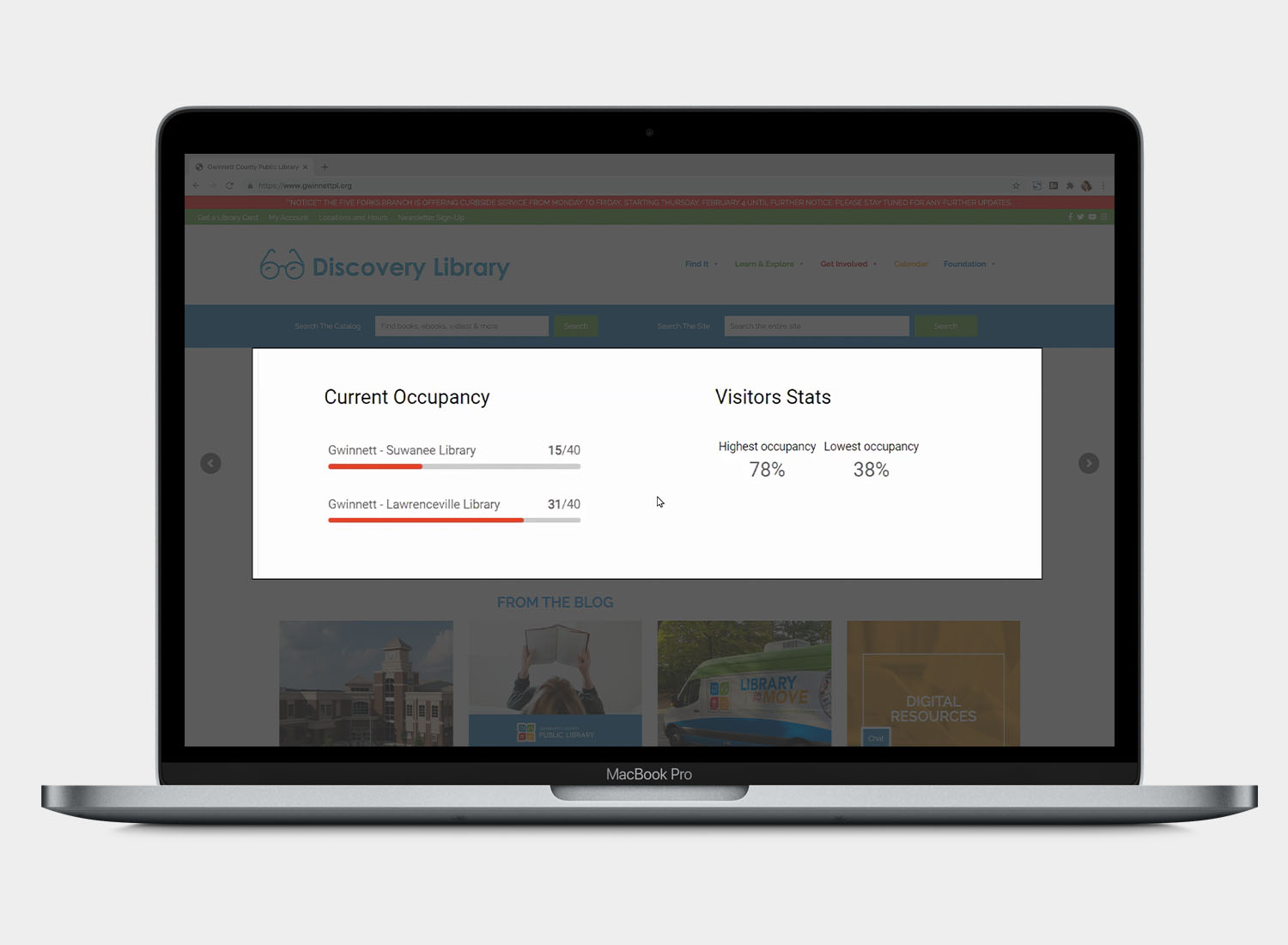 Library occupancy website widget